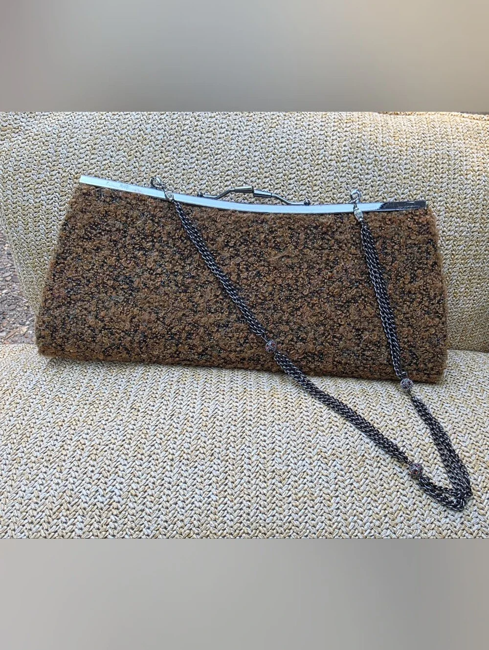 Vintage-Inspired Olive Green Clutch with Decorative Brooch